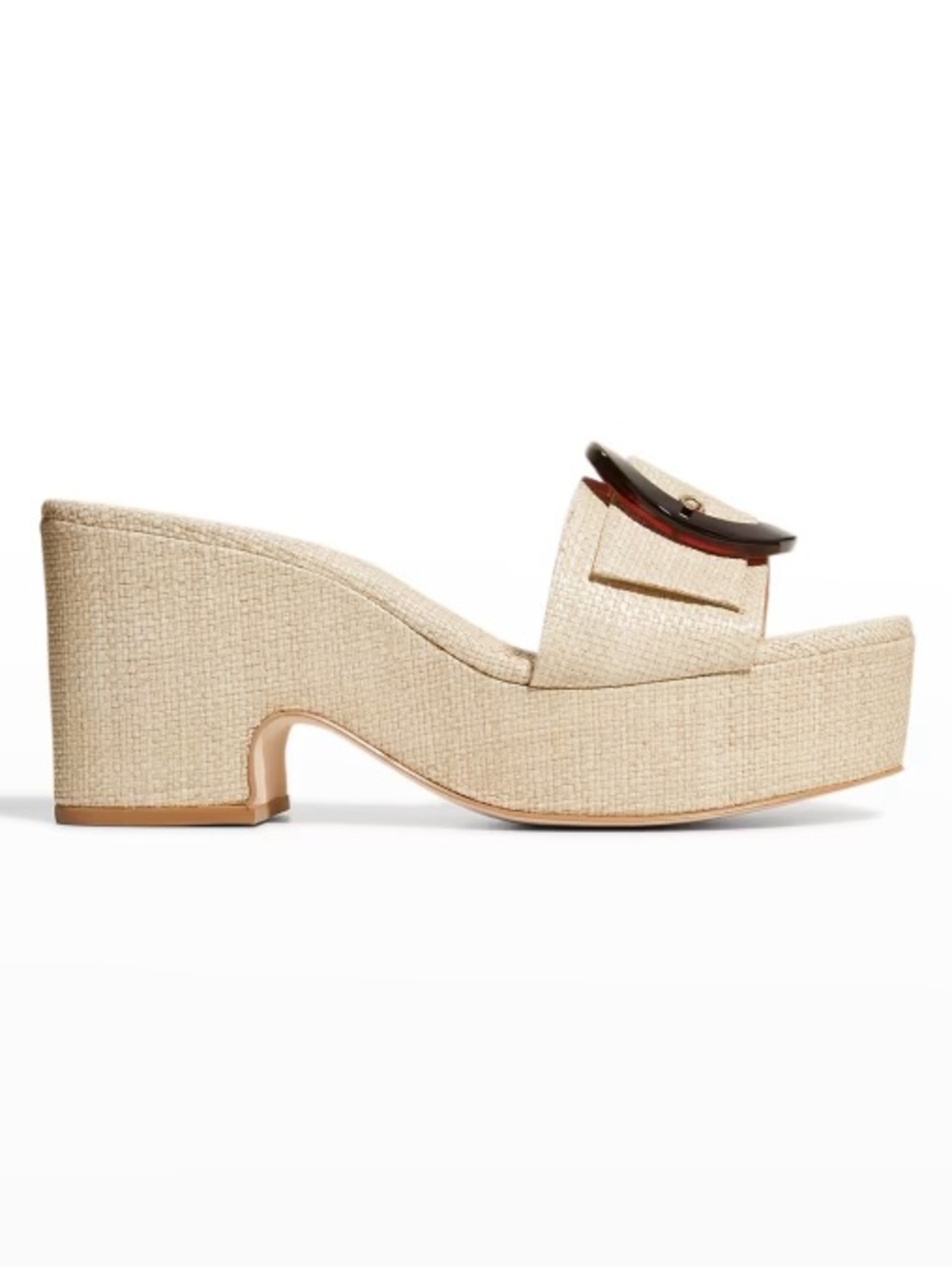 Cult Gaia • Cleia Woven Buckle Platform Natural Raffia Mules Sandals (39/8.5)